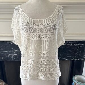 “Juniper Ln” Women’s Crochet Lace Short Sleeve Top - Cream